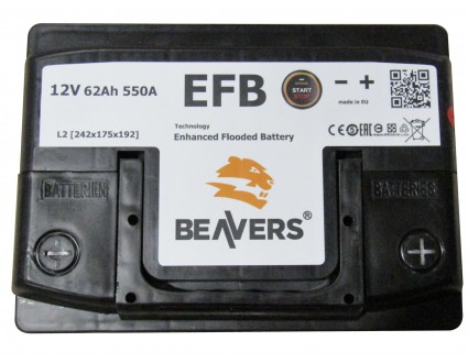 Акумулятор 6СТ-62 (R+) BEAVERS EFB 550А